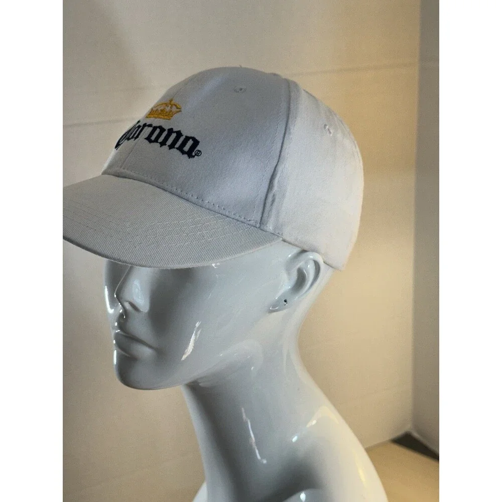Corona Embroidered White Baseball Trucker Hat/Cap  Adjustable  Gold crown